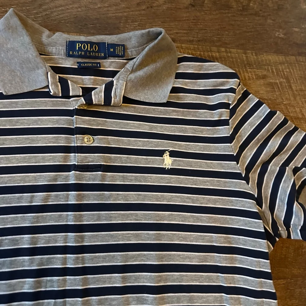 Men's Polo Ralph Lauren Polo M Navy Gray Striped Classic Fit